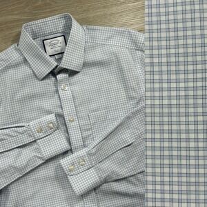 Charles Tyrwhitt Shirt Mens 15.5-35 Slim Fit Non Iron Blue White Plaid Button Up